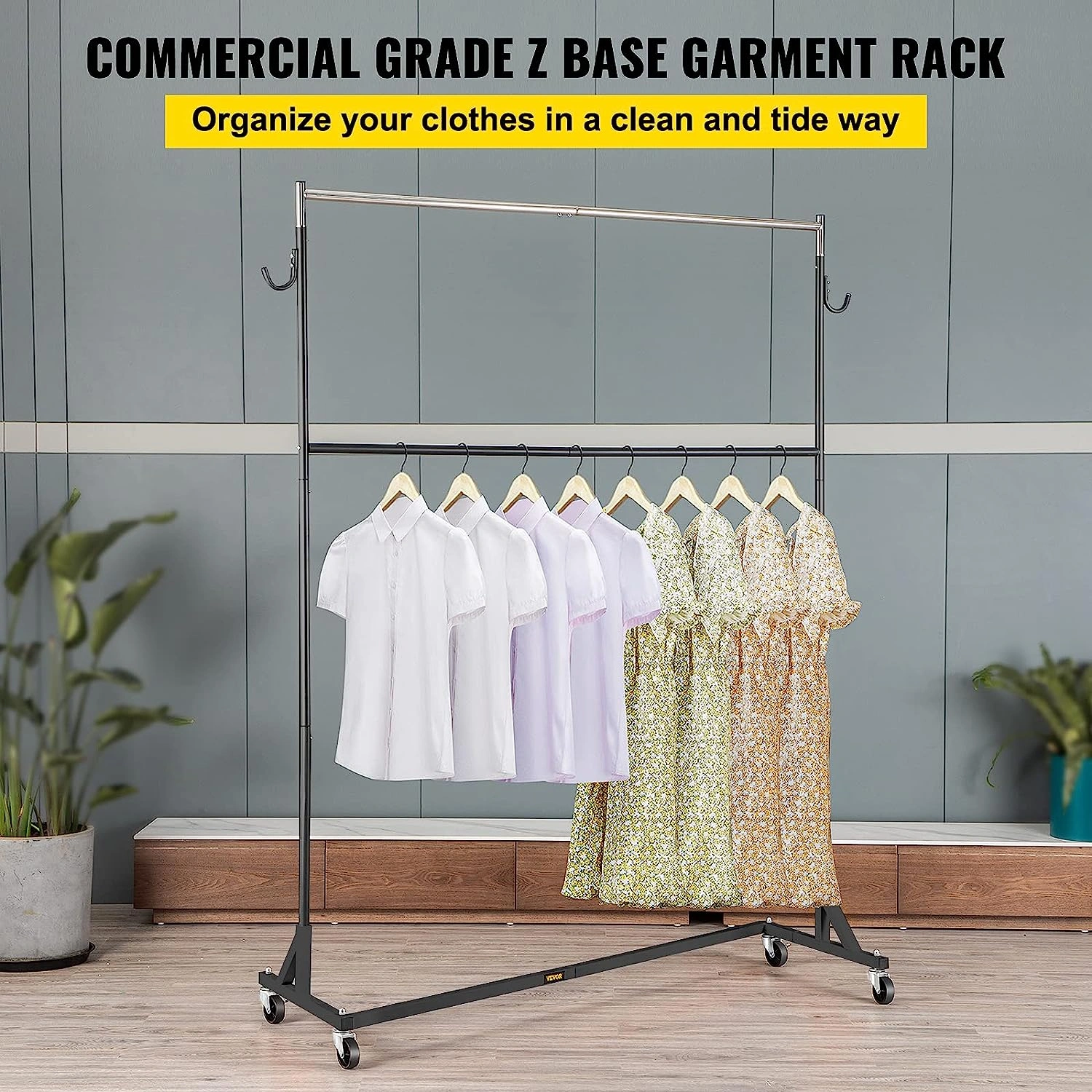 Robuste Z-Garderobe Schwarz Belastbar bis 300 lbs Höhenverstellbar & Rollbar Perfekt für Zuhause & Geschäft